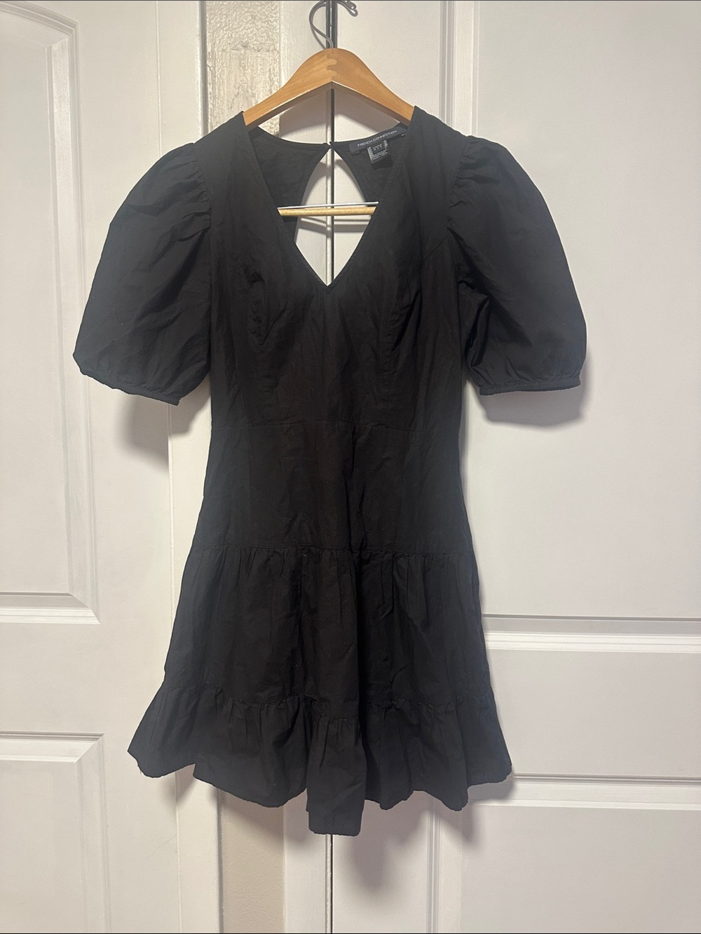 French Connection Black Puff Sleeve V-Neck Maxi Dress